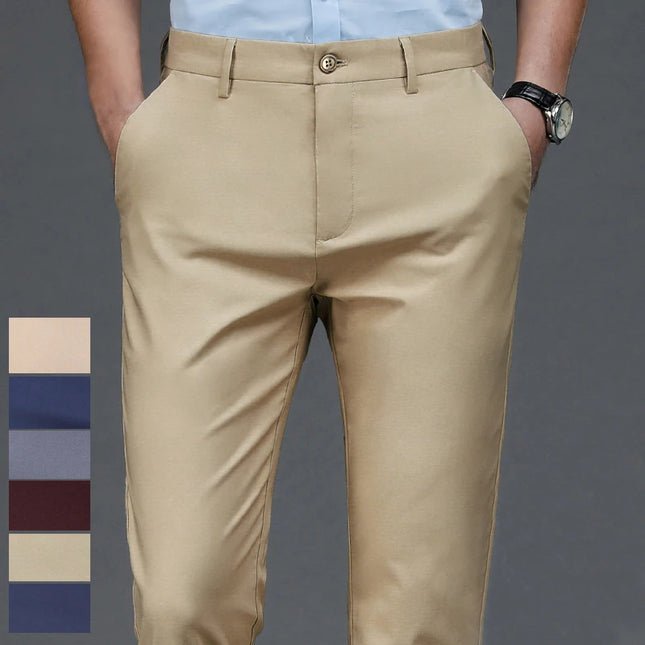 Male Pants Stretch Solid Black Smart Casual Men's Trousers Office Quick Dry