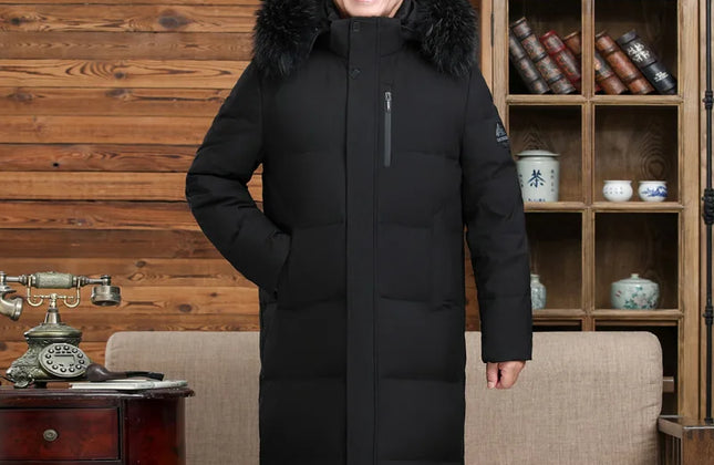 Men's Long Goose Down Parka with Detachable Hood
