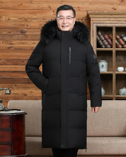 Men's Long Goose Down Parka with Detachable Hood