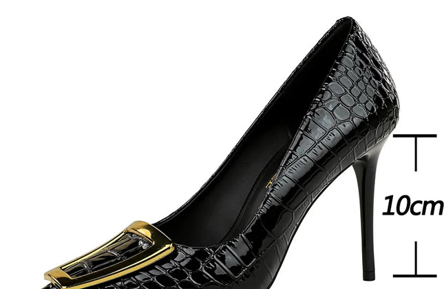 BIGTREE Shoes Women 10 Cm Metal Buckle Ladies Pumps Luxury Women's Banquet Shoes