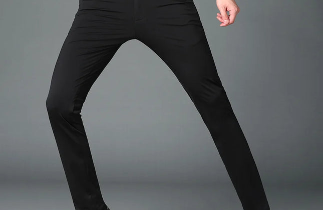 Summer Thin Men's Trousers Four Side Elastic Milk Silk New Business Office Ice