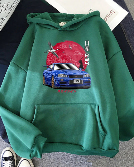 Anime Hoodie Men Sweatshirts for JDM Car Japanese Streetwear Casual Long Sleeve