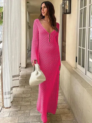 Sexy Cover Up Long Sleeve Long Dress Women Backless Beach Wear Bathing