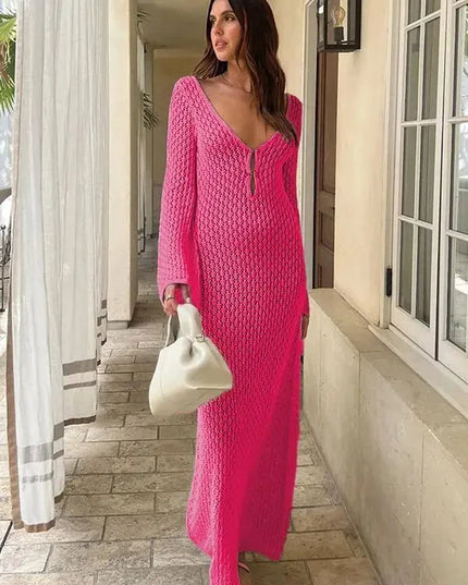 Sexy Cover Up Long Sleeve Long Dress Women Backless Beach Wear Bathing