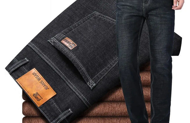 Witner  Slim Fit Stretch Thick Velvet Pants Warm Jeans Casual Grey  Fleece