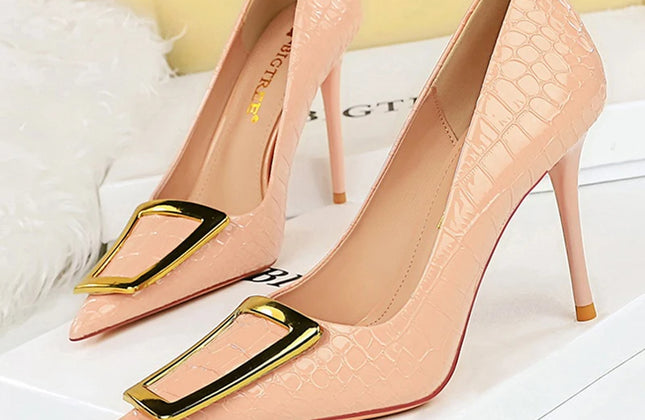 BIGTREE Shoes Women 10 Cm Metal Buckle Ladies Pumps Luxury Women's Banquet Shoes