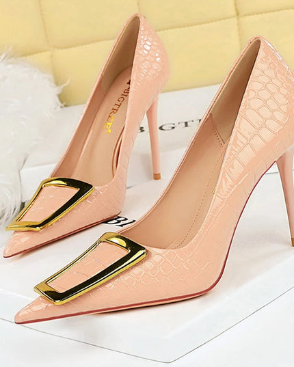 BIGTREE Shoes Women 10 Cm Metal Buckle Ladies Pumps Luxury Women's Banquet Shoes