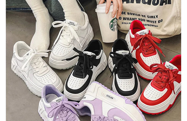 CXJYWMJL Genuine Leather Platform Sneakers Women Spring Casual Vulcanized Shoes