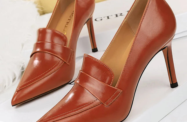 BIGTREE Shoes Retro Pointed Toe Women Pumps Leather Shoes High Heels Versatile