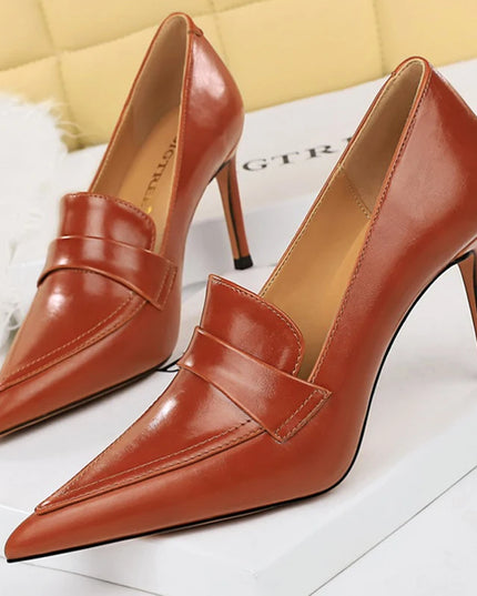 BIGTREE Shoes Retro Pointed Toe Women Pumps Leather Shoes High Heels Versatile