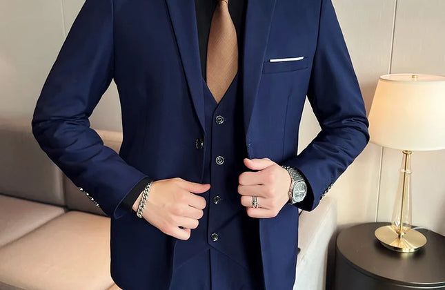 Men's High-Quality 3-Piece Business Casual Wedding Suit Vest Trousers