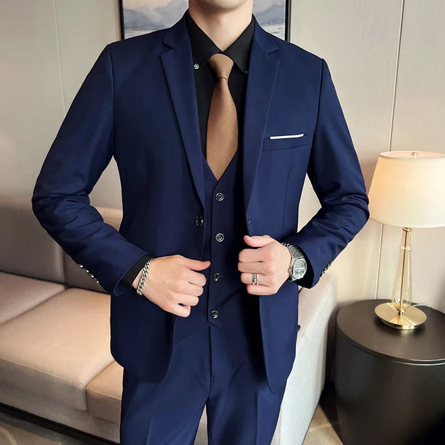 Men's High-Quality 3-Piece Business Casual Wedding Suit Vest Trousers