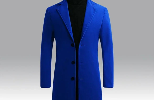 Men Long Cotton Coat 2025 Autumn Winter Wool Blend Pure Color Business Casual