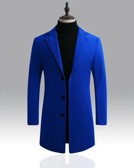 Men Long Cotton Coat 2025 Autumn Winter Wool Blend Pure Color Business Casual