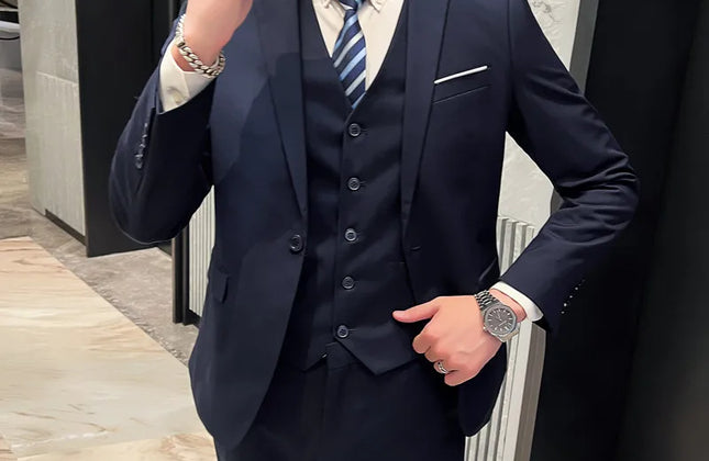 Men's High-Quality 3-Piece Business Casual Wedding Suit Vest Trousers