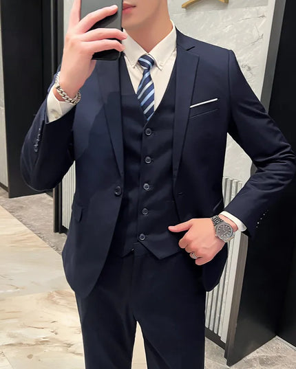 Men's High-Quality 3-Piece Business Casual Wedding Suit Vest Trousers