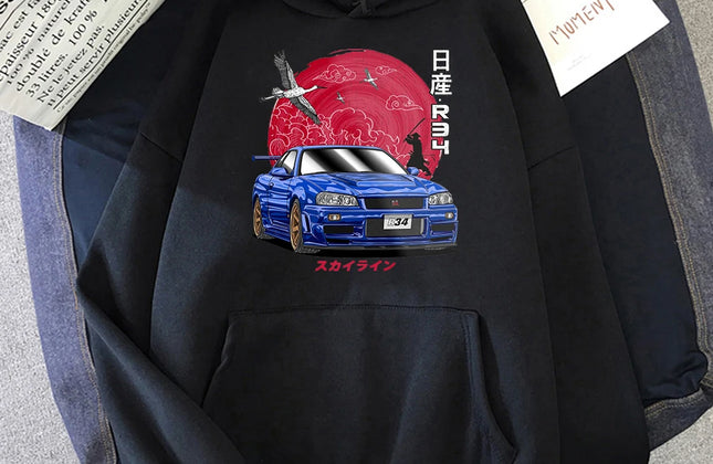 Anime Hoodie Men Sweatshirts for JDM Car Japanese Streetwear Casual Long Sleeve