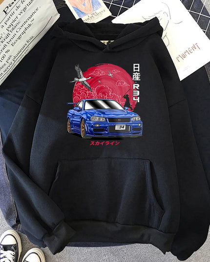 Anime Hoodie Men Sweatshirts for JDM Car Japanese Streetwear Casual Long Sleeve