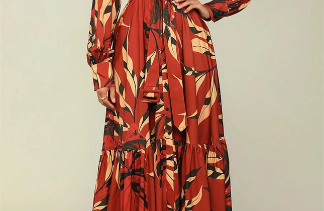 Wmstar Women Dress Spring Casual Floral Print Single Breasted Long Sleeve