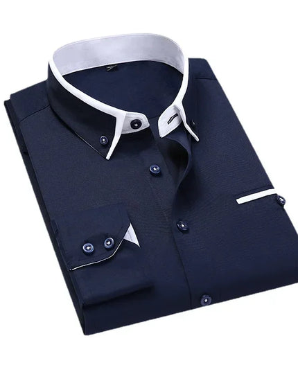 Quality Men Shirt Long Sleeve Twill Solid Striped Dress Business Office