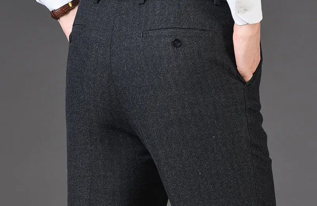 Cashmere Suit Pant for Men Loose Striped Hight Waist Wool Trousers Classic