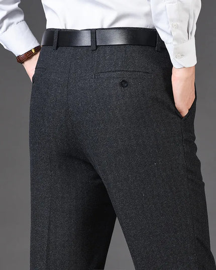 Cashmere Suit Pant for Men Loose Striped Hight Waist Wool Trousers Classic
