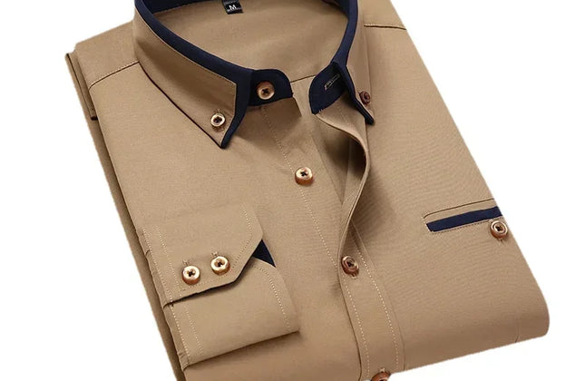 Quality Men Shirt Long Sleeve Twill Solid Striped Dress Business Office