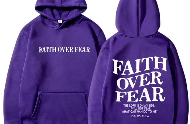 FAITH OVER FEAR Print Hoodies for Men Women Casual Long Sleeve Hooded
