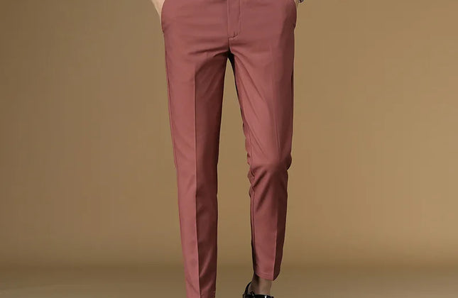 Summer Suit Pants Men Red Black Khaki Flat Formal Office Wear Smart Business