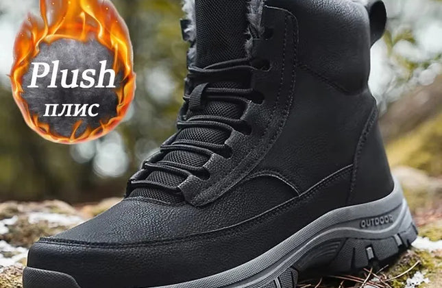Men's Lace-Up PU Snow Boots with Plush Lining