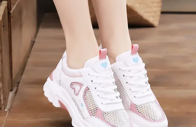 Women Shoes Heart-Shaped Platform Sneakers Woman Walking Sports-Shoes Breathable