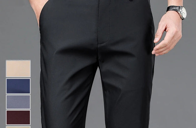 Male Pants Stretch Solid Black Smart Casual Men's Trousers Office Quick Dry