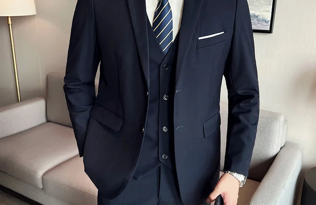 Men's High-Quality 3-Piece Business Casual Wedding Suit Vest Trousers