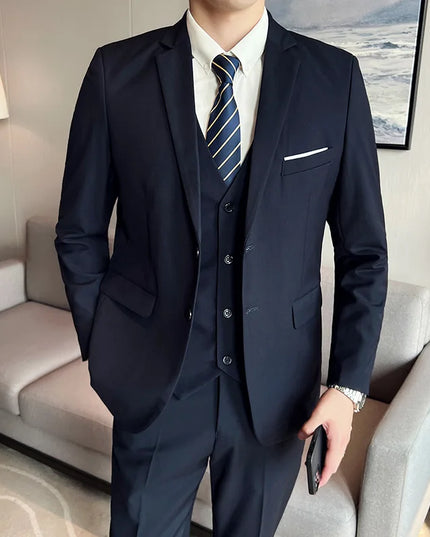 Men's High-Quality 3-Piece Business Casual Wedding Suit Vest Trousers