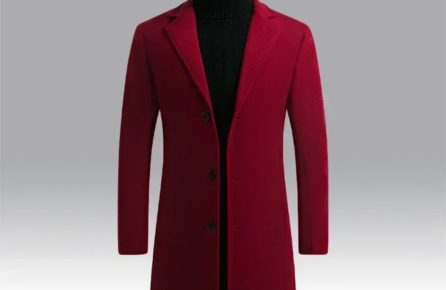 Men Long Cotton Coat 2025 Autumn Winter Wool Blend Pure Color Business Casual