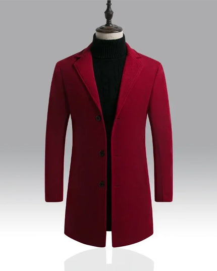 Men Long Cotton Coat 2025 Autumn Winter Wool Blend Pure Color Business Casual