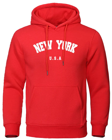 NEW YORK Letter U.S.A City Print Hoody Men Fashion Casual Long Sleeves Hooded