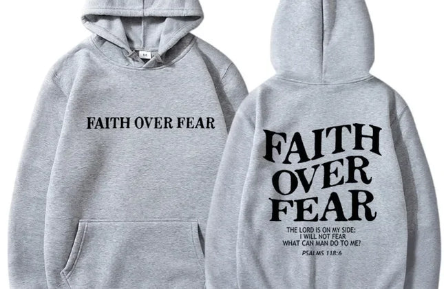 FAITH OVER FEAR Print Hoodies for Men Women Casual Long Sleeve Hooded