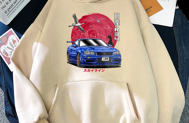 Anime Hoodie Men Sweatshirts for JDM Car Japanese Streetwear Casual Long Sleeve