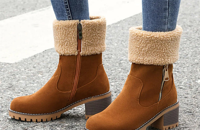 Women's Faux-Sherpa Knee-High Boots with Block Heel