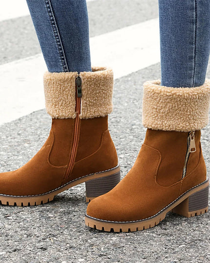 Women's Faux-Sherpa Knee-High Boots with Block Heel