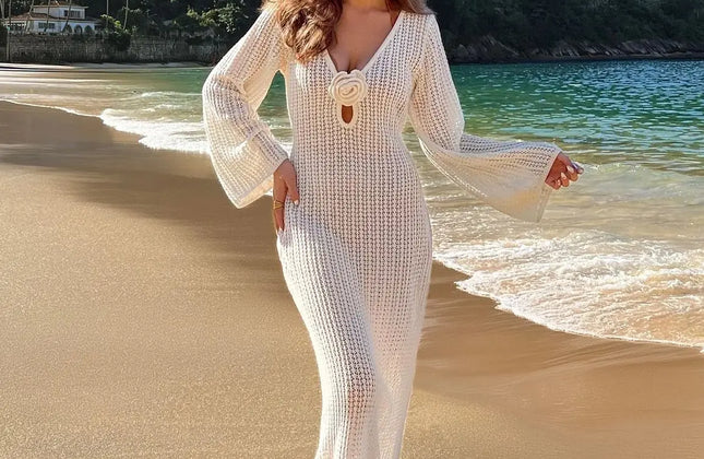Sexy Cover Up Long Sleeve Long Dress Women Backless Beach Wear Bathing
