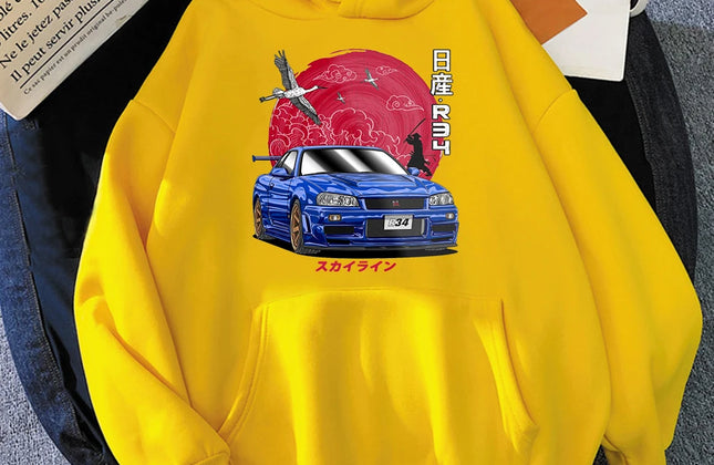Anime Hoodie Men Sweatshirts for JDM Car Japanese Streetwear Casual Long Sleeve