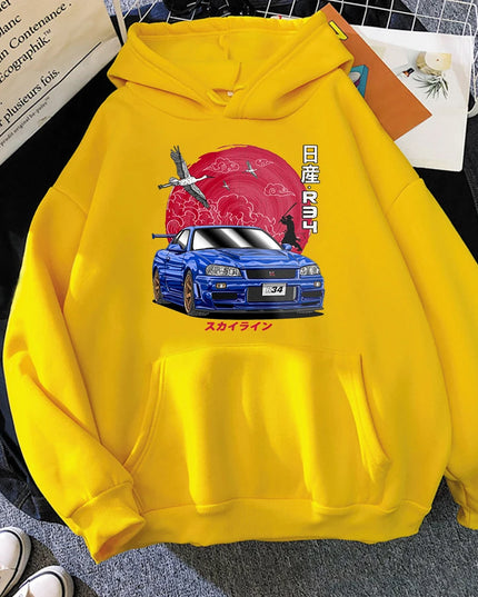 Anime Hoodie Men Sweatshirts for JDM Car Japanese Streetwear Casual Long Sleeve