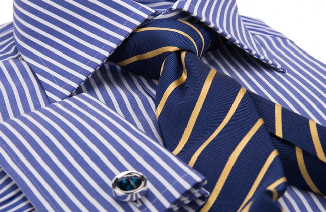 Men's Shirt French Business Shirt With Double Buckle and Striped
