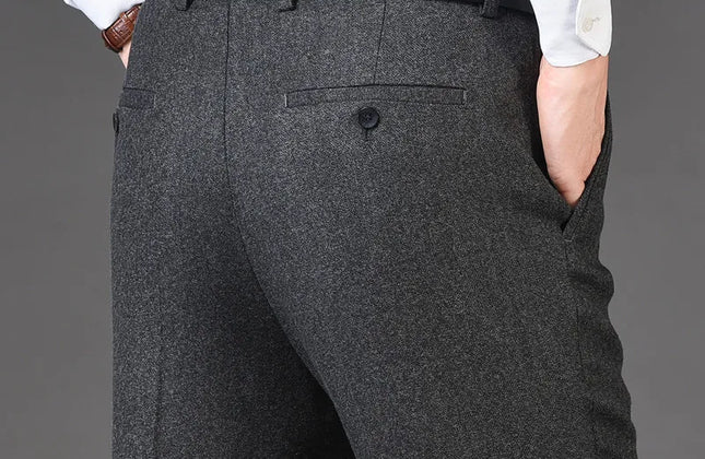 Cashmere Suit Pant for Men Loose Striped Hight Waist Wool Trousers Classic
