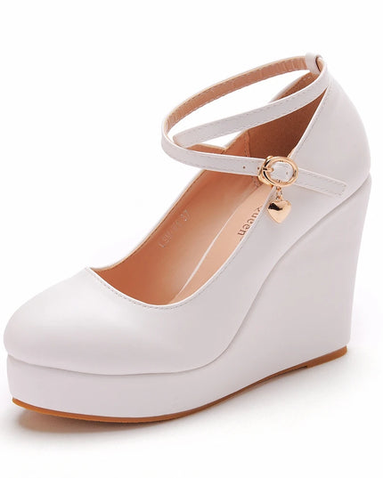 White Platform Wedge Pumps