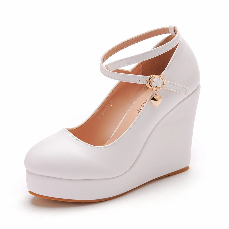White Platform Wedge Pumps