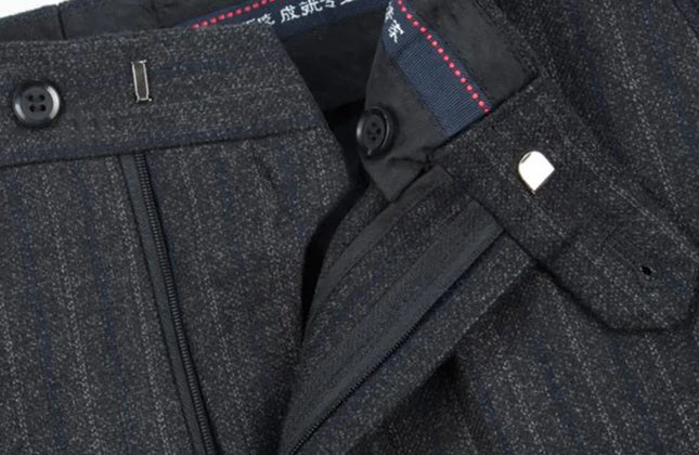 Cashmere Suit Pant for Men Loose Striped Hight Waist Wool Trousers Classic