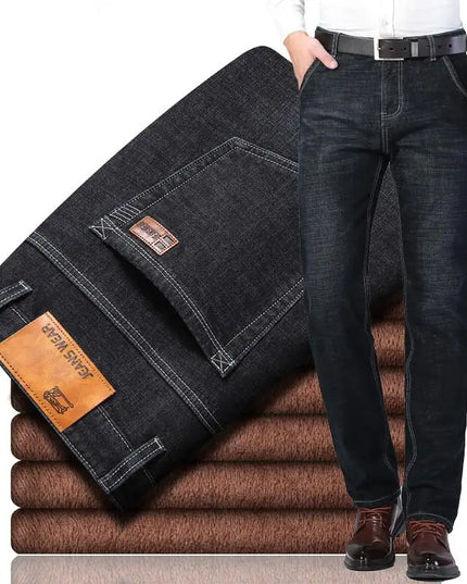 Witner  Slim Fit Stretch Thick Velvet Pants Warm Jeans Casual Grey  Fleece